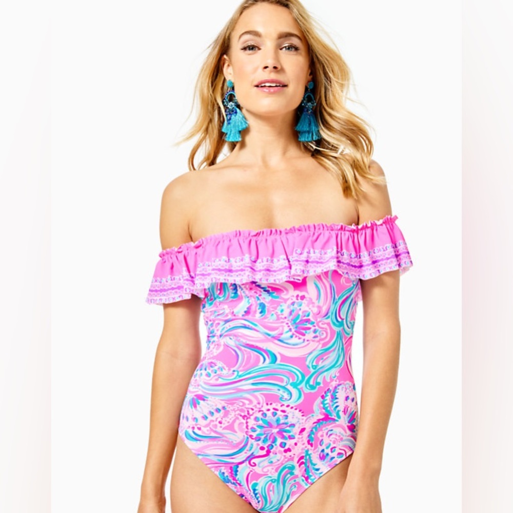Lilly Pulitzer Fiesta Ruffle OTS One Piece Swimsuit Size 4